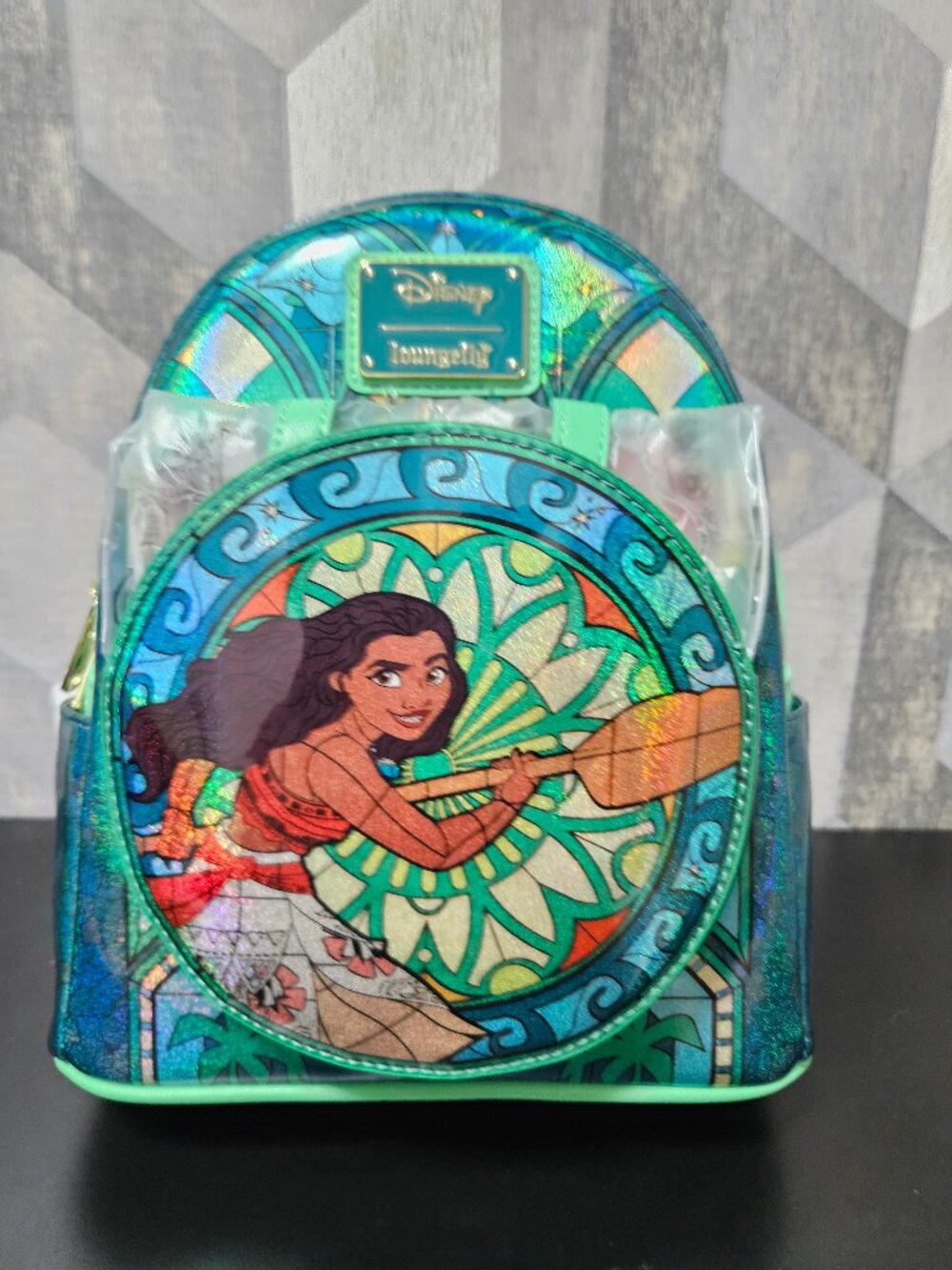 NWT Loungefly Disney Princess Moana Stained Glass Iridescent Mini Backpack